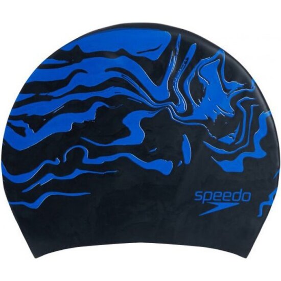 Шапочка для плавания Speedo LONG HAIR PRINTED CAP AU BLACK/BLUE, размер 52-58