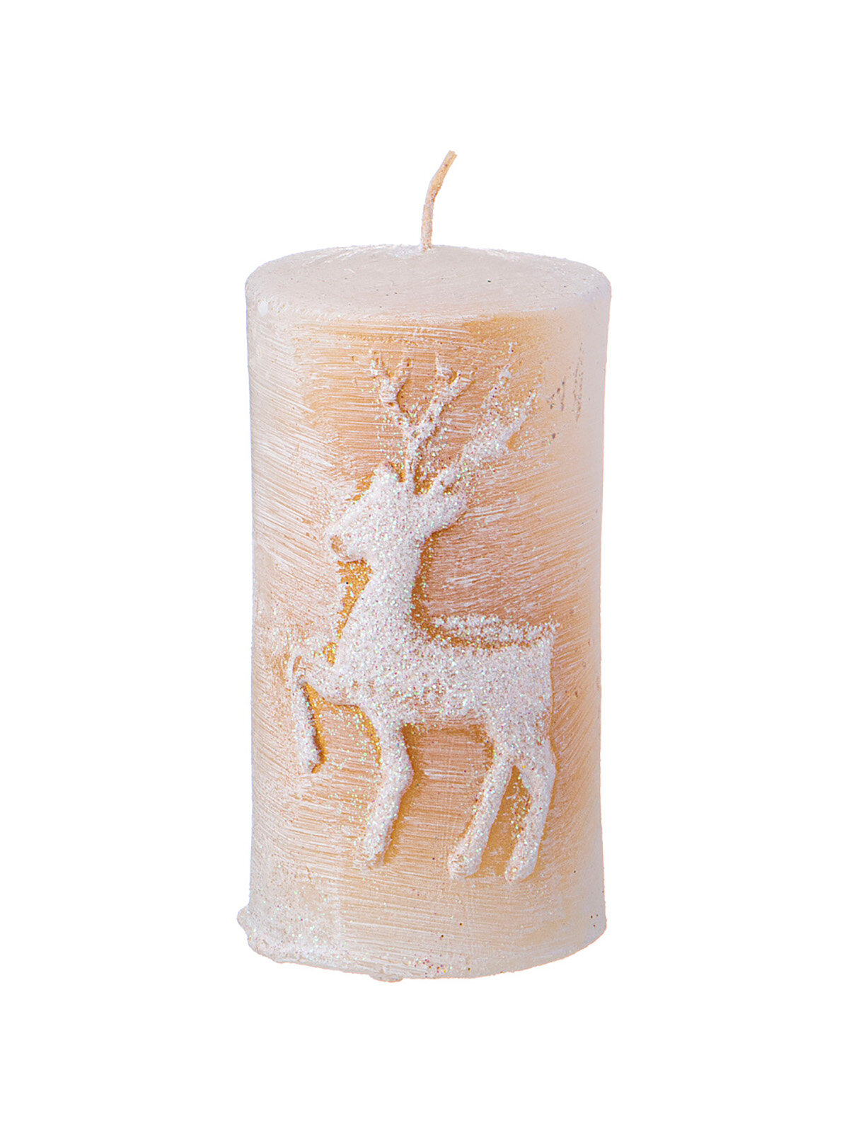 Свеча Новый Год Bronco, столбик олень белая с золотом, 9 см