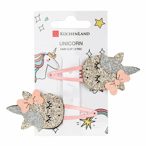 Заколка для волос 8 см 2 шт полиуретанметалл розовая Блестки Unicorn 299₽