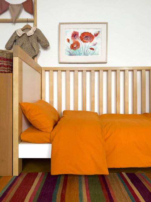 Детское постельное белье из вареного хлопка, мандариновый, простыня 60х120 см
