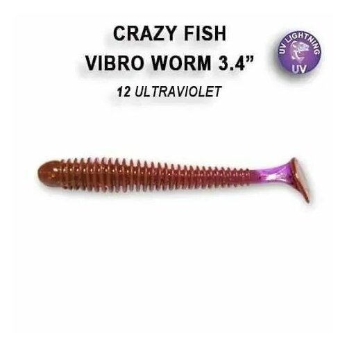 Мягкие приманки Crazy Fish VIBRO WORM-F 3.4' Кальмар # 12 (5шт)