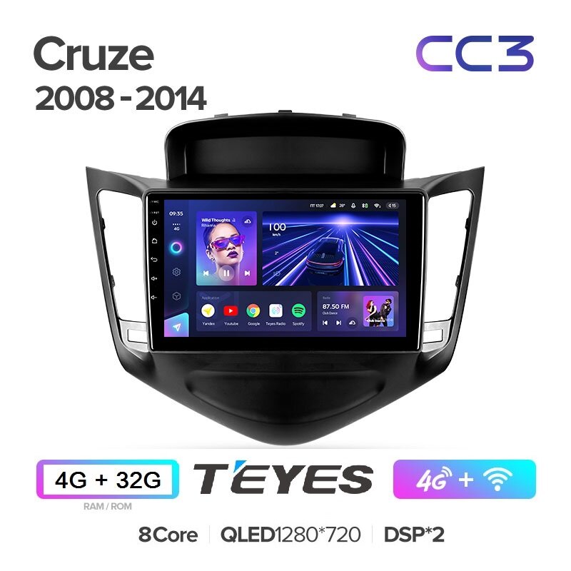 Магнитола Chevrolet Cruze J300 2008 - 2014 Teyes CC3 4/32Гб ANDROID 10 - 8ми ядерный процессор, QLED экран, DSP, 4G модем, голосовое управление