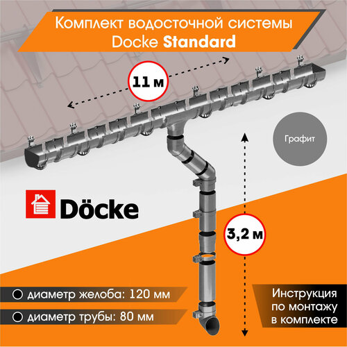 Комплект водосточной системы Docke Standard для ската 11м, Графит (RAL 7024) комплект водосточной системы docke standard для ската 11м графит ral 7024