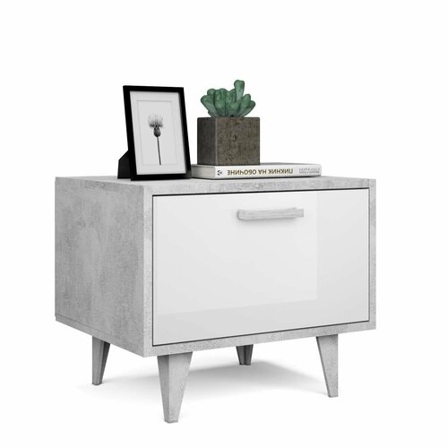 Тумба прикроватная Т-5 (НГ) 50х40х42 ЭГО Бетон Светлый/Белый Глянец