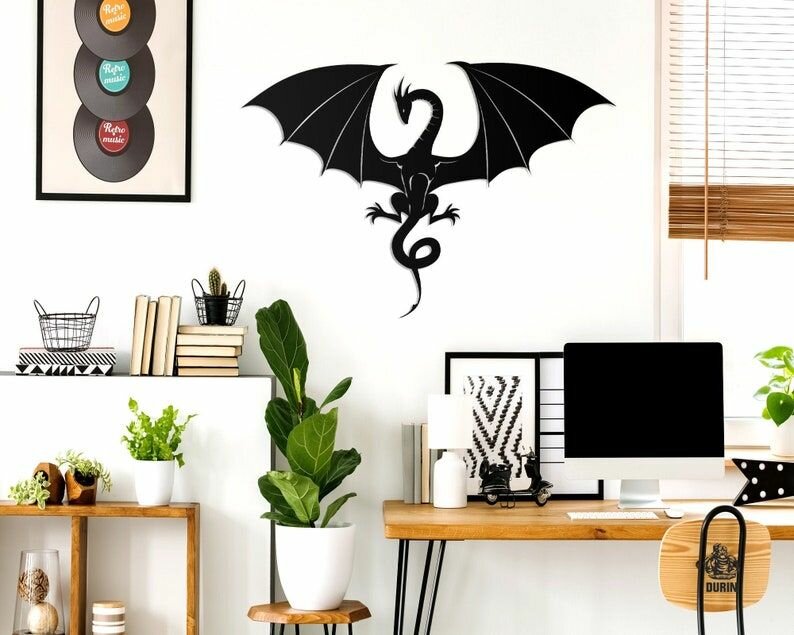 Декоративное панно деревянное, Дракон (черный цвет)