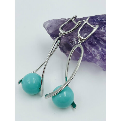 Серьги с подвесками , бирюза синтетическая, размер 60 мм, бирюзовый