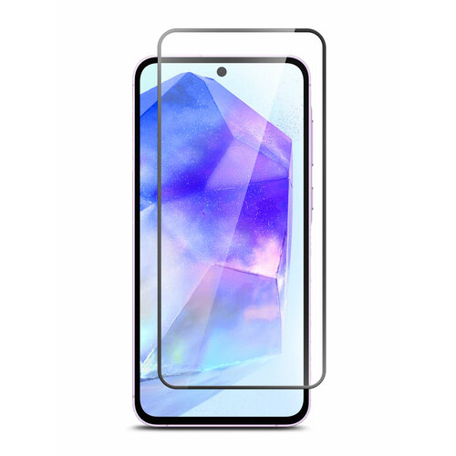 защитное стекло для samsung galaxy a9 2018 года самсунг галакси а9 2018 прозрачное закалённое стекло rosco с олеофобным покрытием противоударное Защитное стекло для Samsung Galaxy A35, Samsung Galaxy A55 (Самсунг Галакси А35, Самсунг Галакси А55) на экран, черная рамка полноэкранное силиконовая клеевая основа Full Glue, Brozo