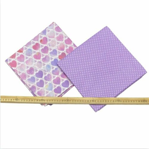 Отрезы ткани для шитья, рукоделия, пэчворка, игрушек, ремонта одежды Сердце и горошек 2 шт 1 м х 1,5 м