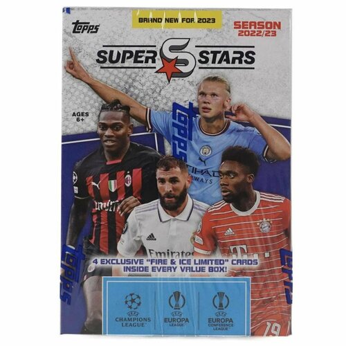 Набор карточек 9 пакетиков Topps SuperStars 2023 Blaster Box / Подарочный комплект футбольных коллекционных карт для любителей панини