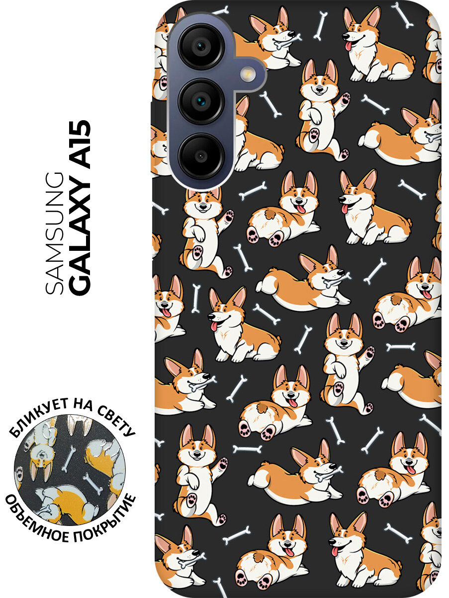 Силиконовый чехол на Samsung Galaxy A15 / Самсунг А15 с рисунком "Corgi Pattern" Soft Touch черный
