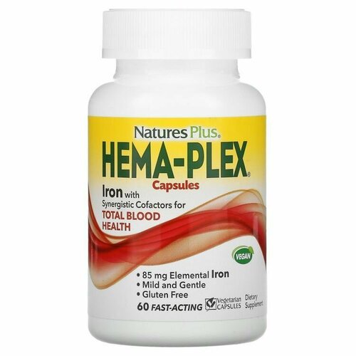 Hema-Plex fast-acting, железо быстрого высвобождения, Nature's Plus, 60 капсул