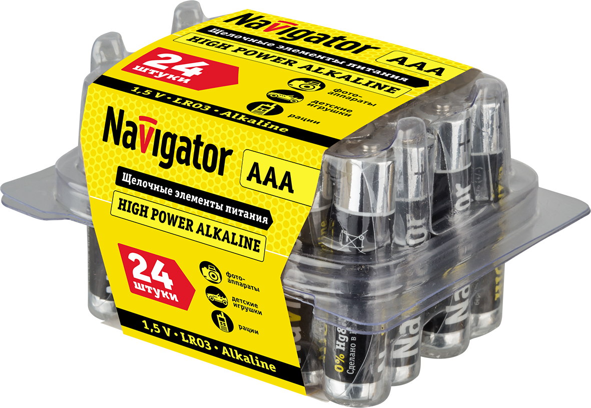 Батарейки щелочные высокой мощности Navigator ААА 94 787 NBT-NE-LR03-BOX24, коробка 24 шт.