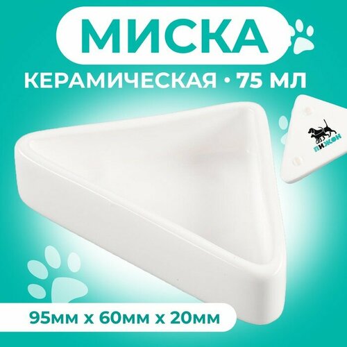 Миска керамическая для грызунов угловая 75 мл, 9,5 х 6 х 2 см, белая