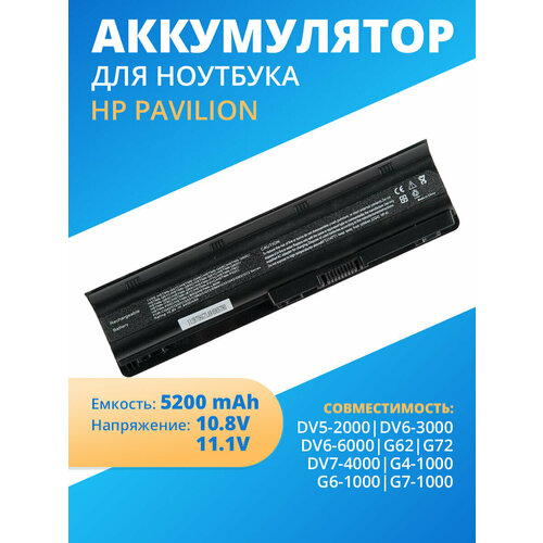 Аккумулятор АКБ для ноутбука HP Pavilion, 5200mAh, 10.8V, MU06 аккумулятор акб для ноутбука hp pavilion 5200mah 10 8v mu06