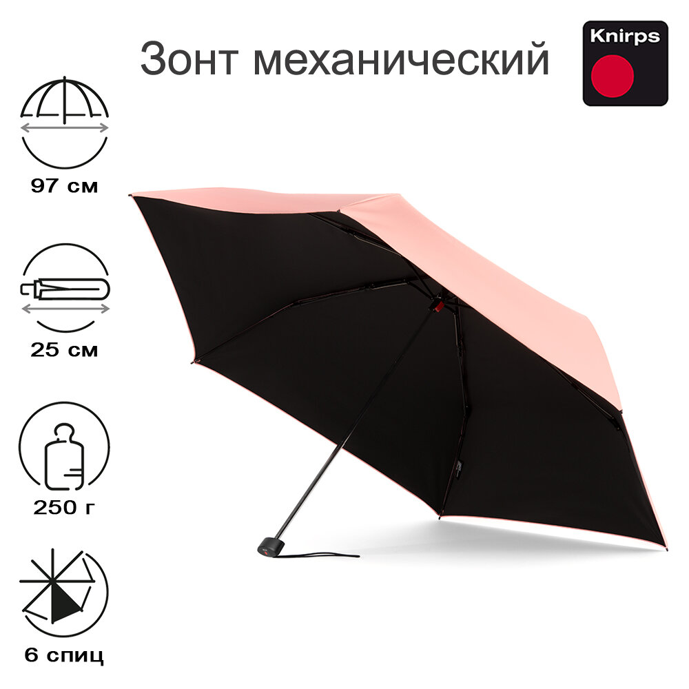 Зонт Knirps механический AS.050 Slim Small Manual CORAL BLACK COATING INSIDE UV PROTECTION HEATSHIELD 95 9050 2460