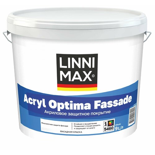 LINNIMAX ACRYL OPTIMA FASSADE краска акриловая водно-дисперсионная для нар работ база 1, 9 л