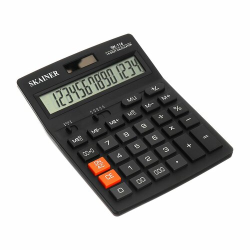 Калькулятор настольный большой (пл, 14 разрд, 2 пит, 2 пам, чер. 140 x 176 x 45 мм) 9834232