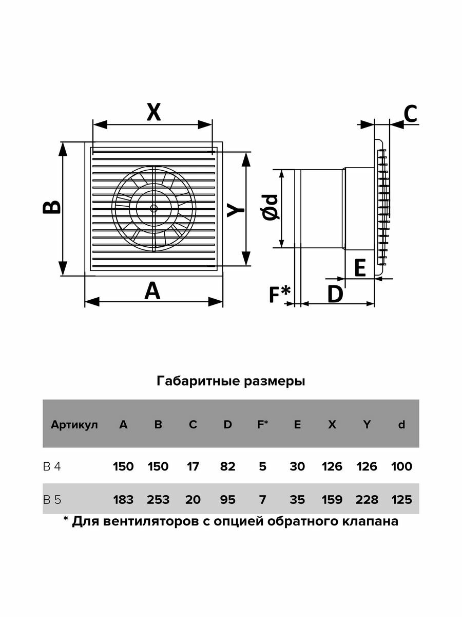 Вентилятор вытяжной с обратным клапаном Auramax B-4S-C, D100 мм на кухню