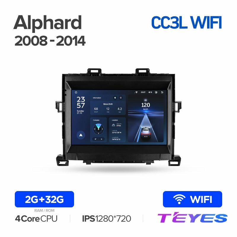 Магнитола Toyota Alphard H20 2008-2014 Teyes CC3L Wi-Fi 2/32GB штатная магнитола 4-ёх ядерный процессор IPS экран Wi-Fi 2 DIN