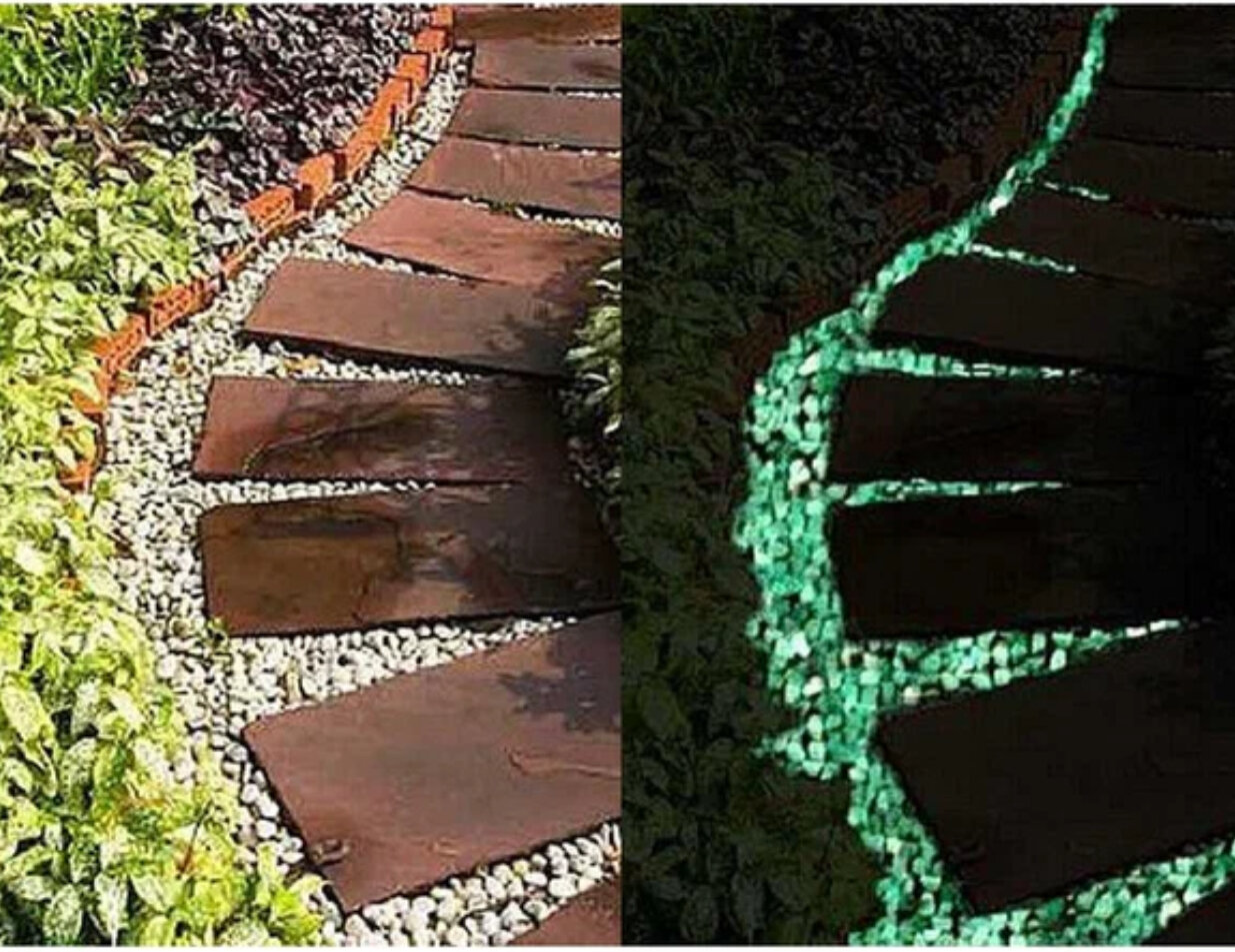 фото Светящиеся в темноте окрашенные камни (мрамор) для сада и декора, цвет: Белый/Желто-зеленый, 1 кг