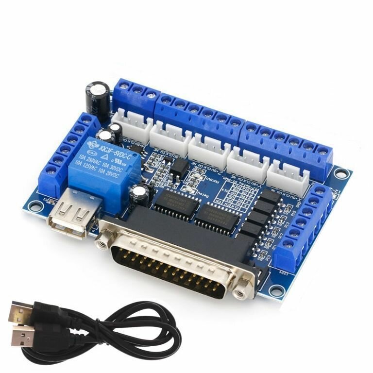 фото 1шт! Драйвер шагового двигателя CNC MACH3, 5 осевой, модуль управления параллельным портом с оптическим соединителем, USB-кабель