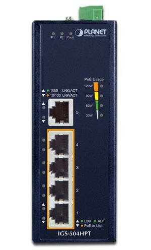 PLANET IP30 5-Port Gigabit Switch with 4-Port 802.3AT POE+ (-40 to 75 C)