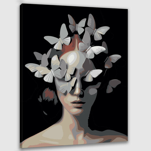 Картина по номерам 50х40 Девушка в маске и бабочках картина по номерам две картинки raduga девушка в маске