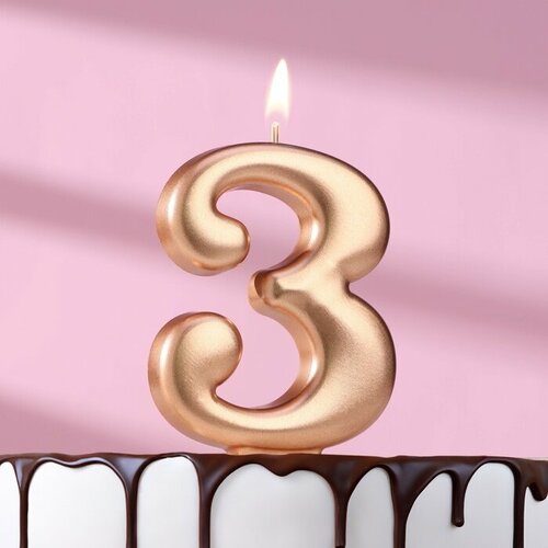 Свеча для торта Европейская гигант цифра 3 7 см розовое золото 275₽
