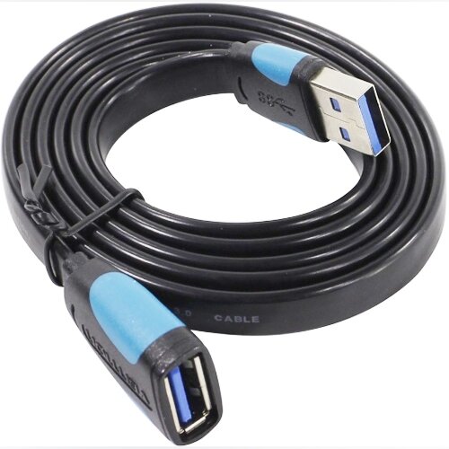 Удлинитель USB3.0 Vention VAS-A13-B150 Am-Af - кабель 1,5 метра, плоский, черный