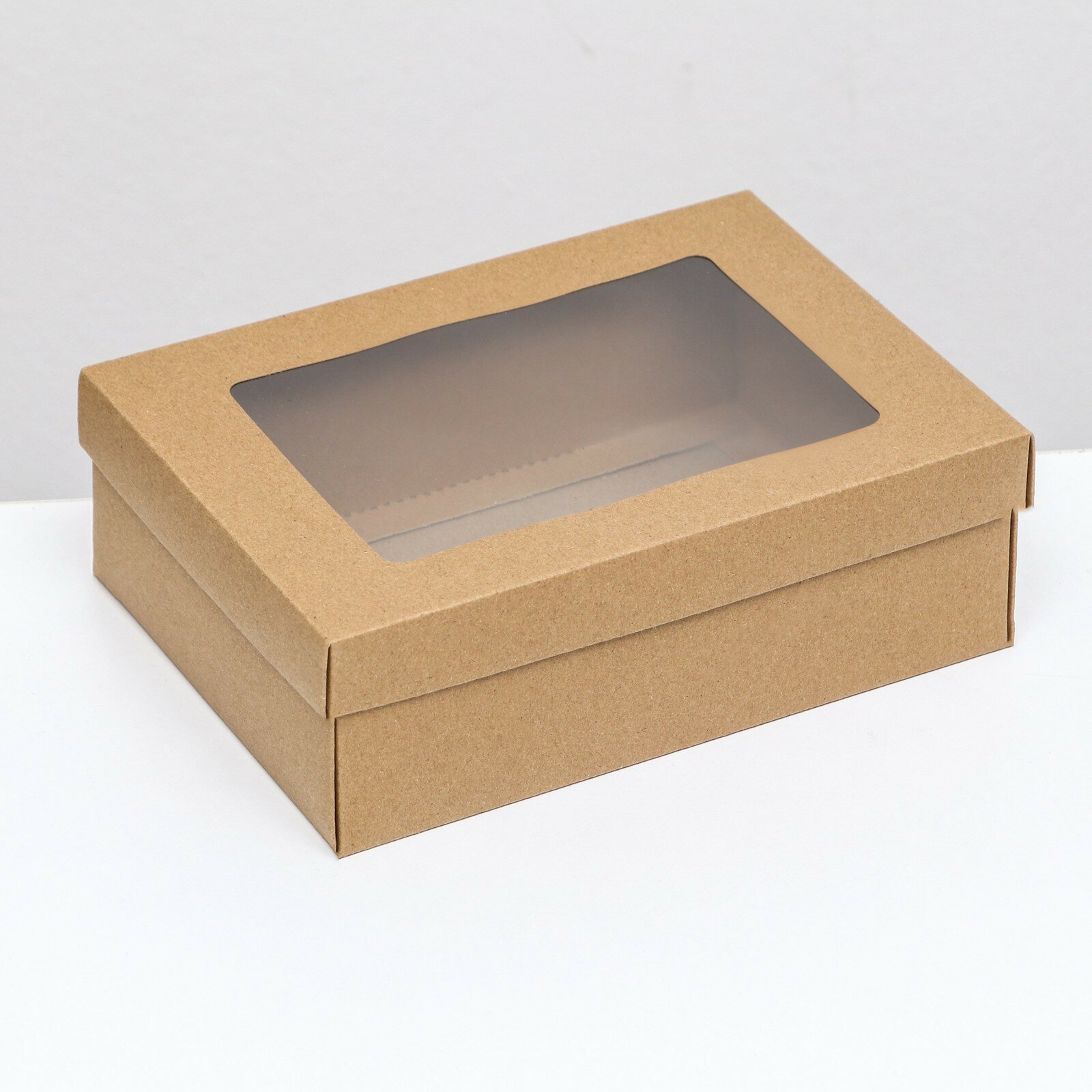 Коробка складная, крышка-дно, с окном, крафт, 21 х 15 х 7 см (5шт.)