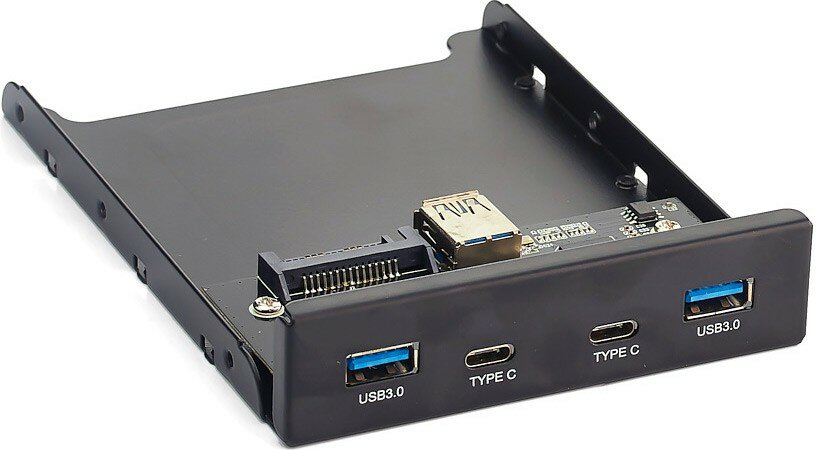 EX280448RUS, Планка USB на переднюю панель ExeGate U3H-619, 3,5", 2*USB3.0+2*TypeC, черная, металл, подсоединение к мат. плате