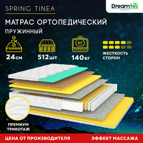 фото Матрас dreamtec spring tinea 75х200, ортопедический, независимые пружины, эффект массажа, разная жёсткость сторон
