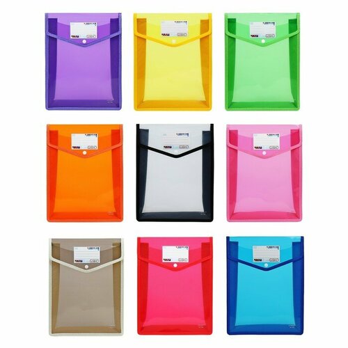 Папка-конверт на кнопке А4 500 мкр с расширением вертикальная карман для визиток микс 337₽