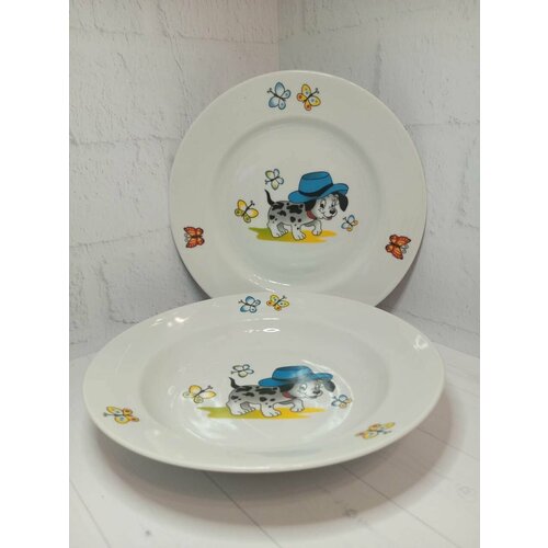 Детский набор посуды Озорные щенки тарелка мелкая фарфоровая озорные щенки д200мм h25мм гладкий край россия