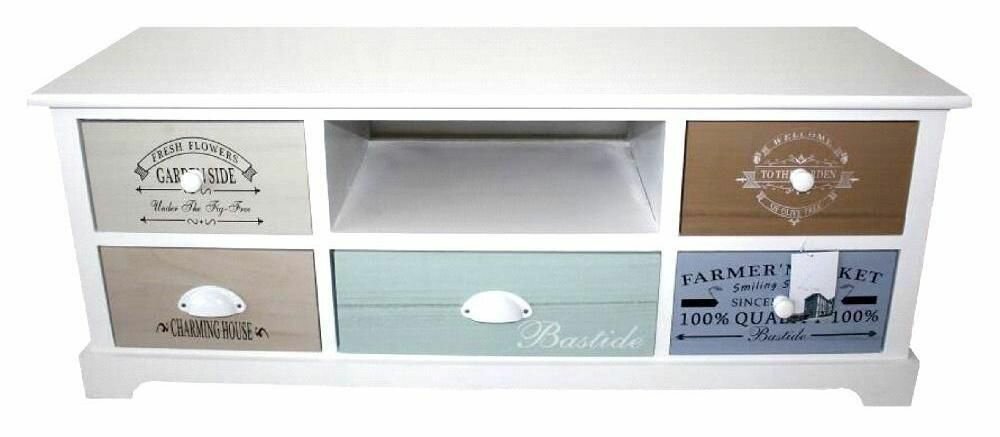 фото Комод (Тумба под ТВ) с пятью ящиками и полкой ЭкоДизайн 15-028 белый с цветными ящиками