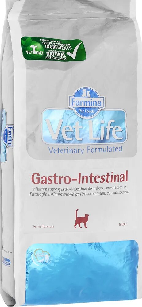 Сухой корм Farmina Vet Life Cat GastroIntestinal, Фармина Вел Лайф Гастроинтестинал, для кошек с болезнями желудочно-кишечного тракта (ЖКТ), курица, 10 кг