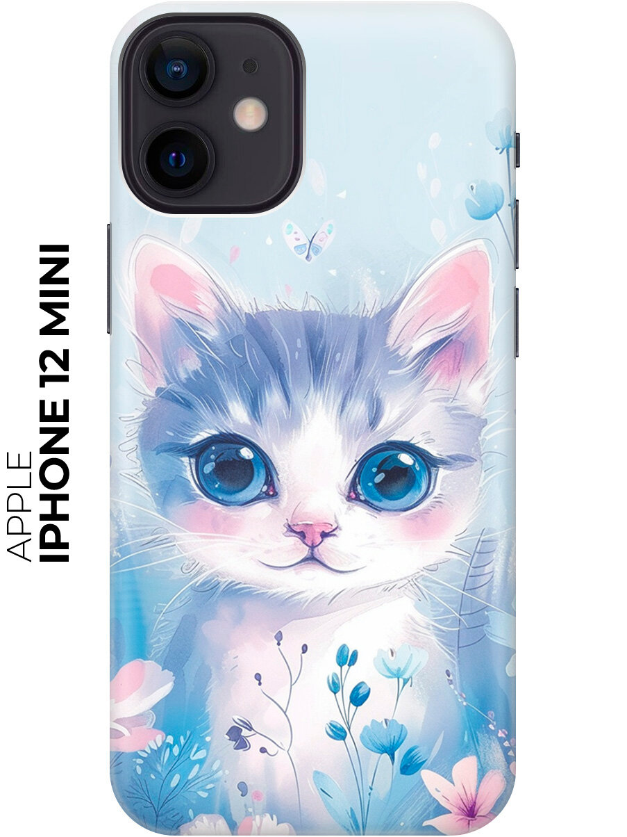 Силиконовый чехол на Apple iPhone 12 Mini с принтом "Котик в цветах"