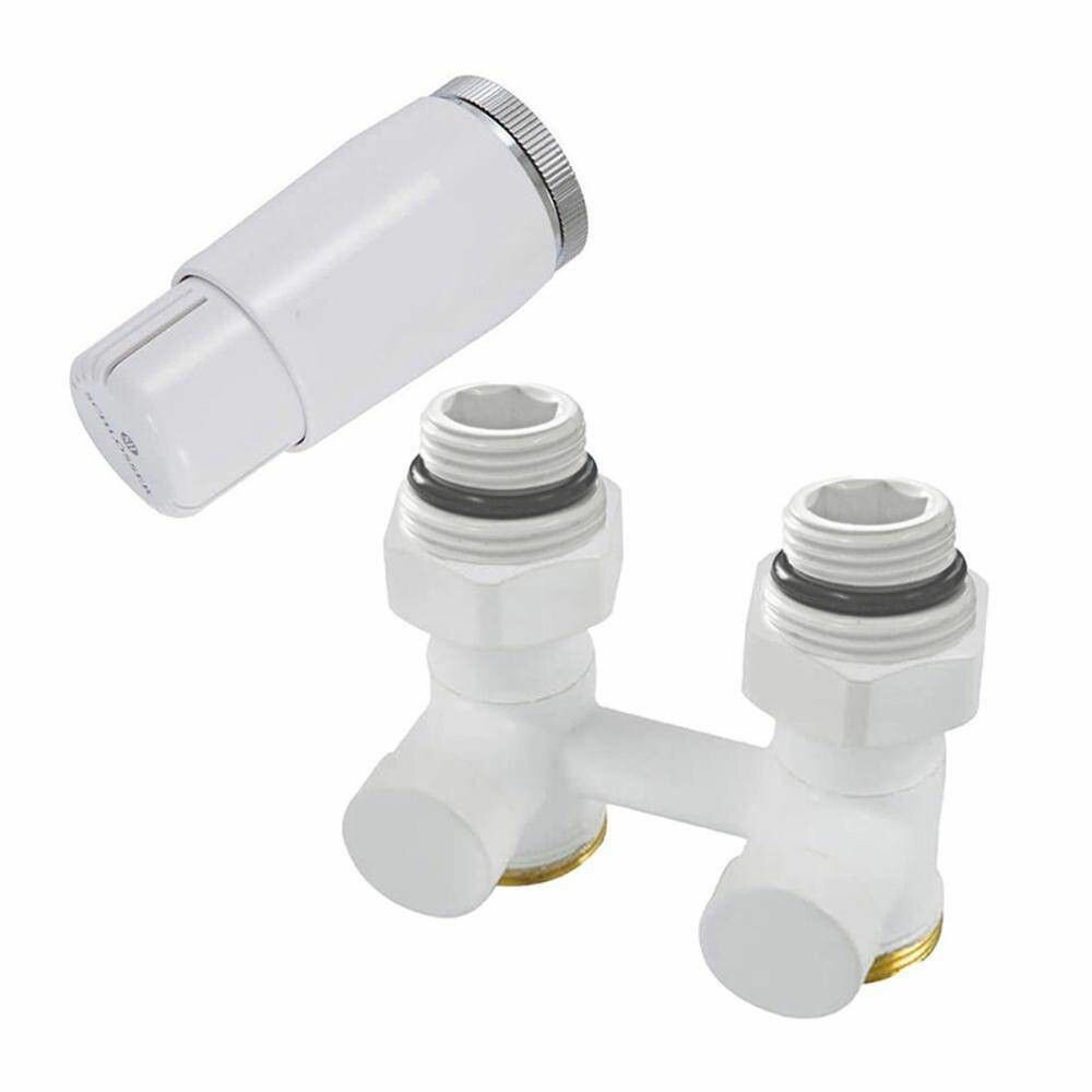 Комплект узла нижнего подкл прямой STANDARD 3/4" (белый) с термоголовкой М30х1,5, ниппеля 1/2"Х3/4"