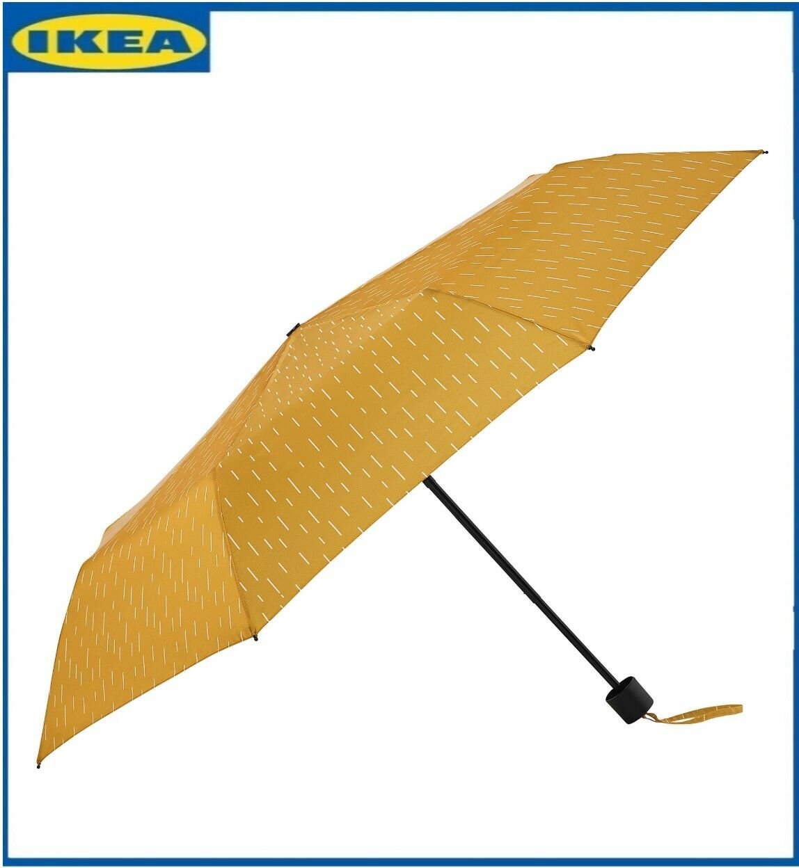 фото Зонт складной икеа KNALLA механика, 3 сложения, купол 95 см, чехол в комплекте, горчичный. IKEA