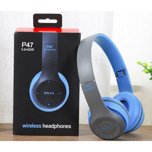 Беспроводные наушники P47 Bluetooth 50 EDR Wireless с микрофоном FM-радио с поддержкой SD-карты памяти Mp3-плеер синий 460₽