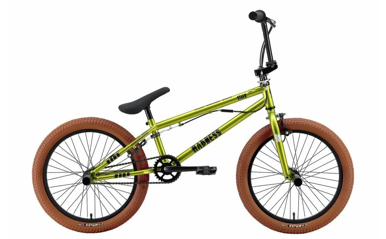 Велосипед Stark Madness BMX 2 (2024) 9" ярко-зеленый/черный/песочный