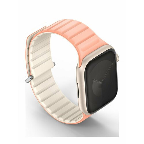 фото Ремешок uniq revix evo для apple watch 49/45/44/42 мм, цвет розовый/слоновая кость (crepe pink/ivory)
