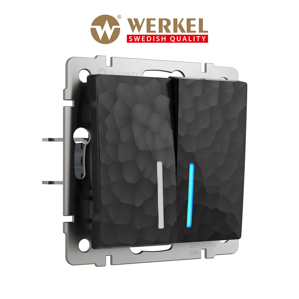 Выключатель двухклавишный с подсветкой Werkel Hammer W1220108 черный IP20