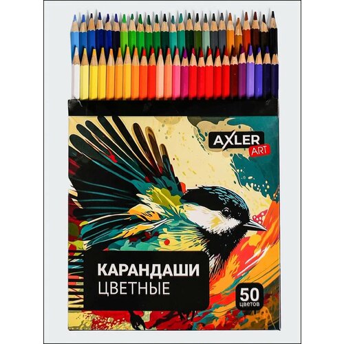Карандаши цветные AXLER Art для рисования скетчинга и школы, мягкие художественные, большой набор 50 цветов для профессиональных художников и новичков