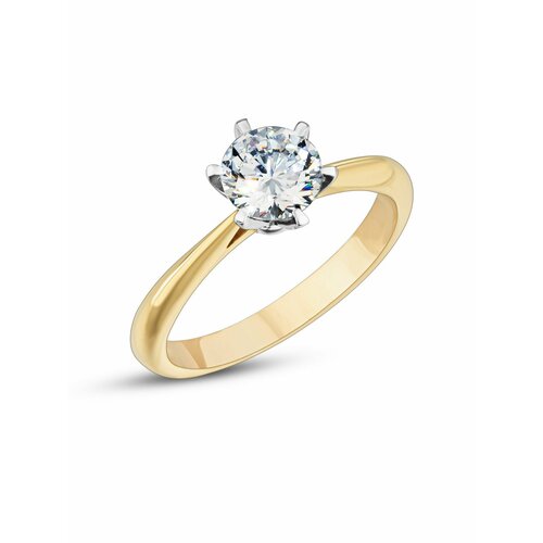 Кольцо помолвочное Гатамов, желтое золото, 585 проба, фианит, размер 18.5, желтый/белый