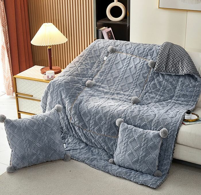 Декоративный дорожный плед-подушка в машину, плед трансформер DAO Home, 180х130см - Серый