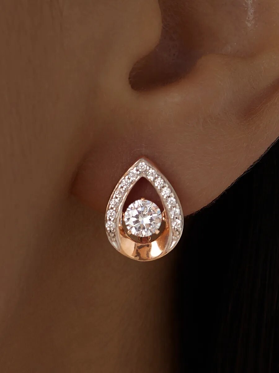 Серьги Ювелир Карат, серебро, 925 проба, золочение, фианит