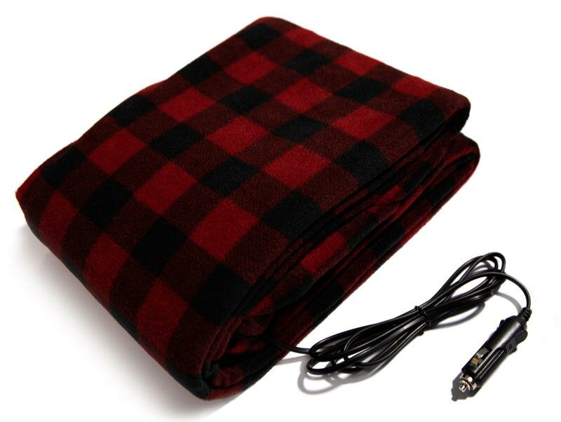 Плед с подогревом 140 х 100 см Golden Snail 12V флис клетка черно-красный GS9052