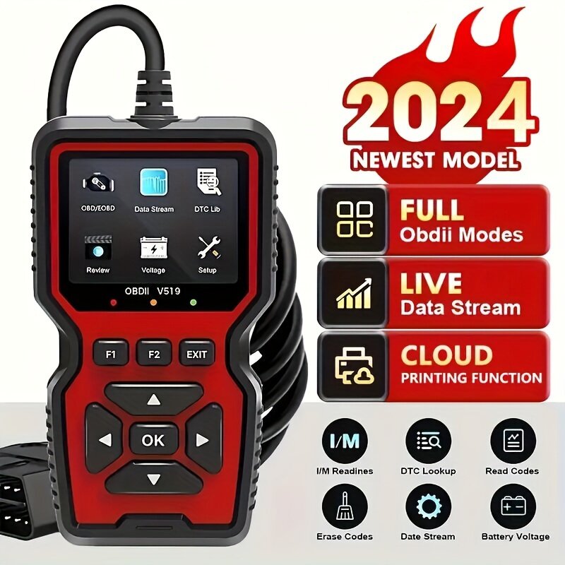 2024 New OBD2 Diagnostic Scanner Tool - Full OBD2 Features, Engine Code Reader, Reset, Modes 6 & 8 And More For All OBDII/EOBD Vehicles After 1996 - Easy To Use, Fast & Accurate Vehicle Troubleshooter