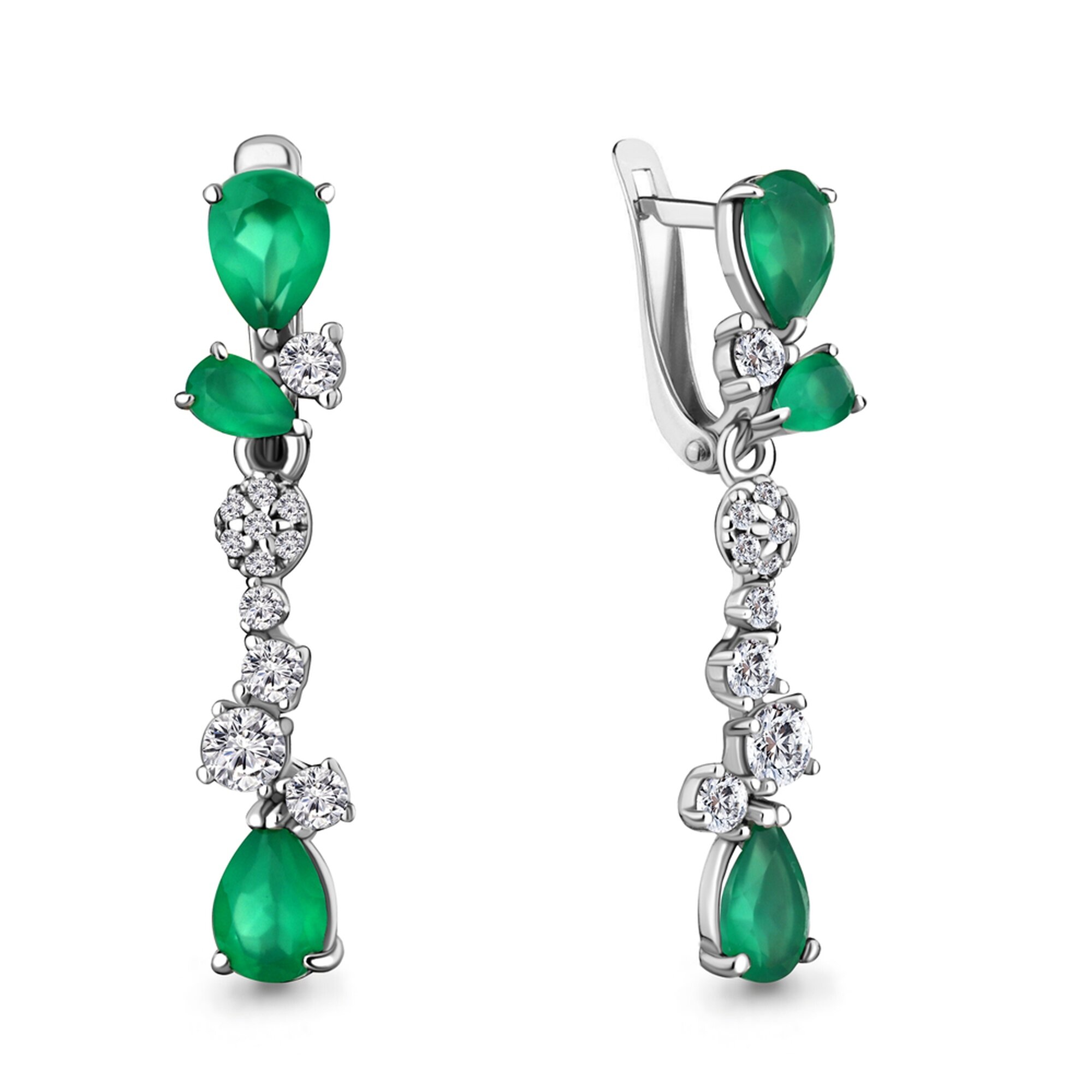 Серьги Diamant online, серебро, 925 проба, родирование, фианит, агат, длина 3.4 см, , бирюзовый